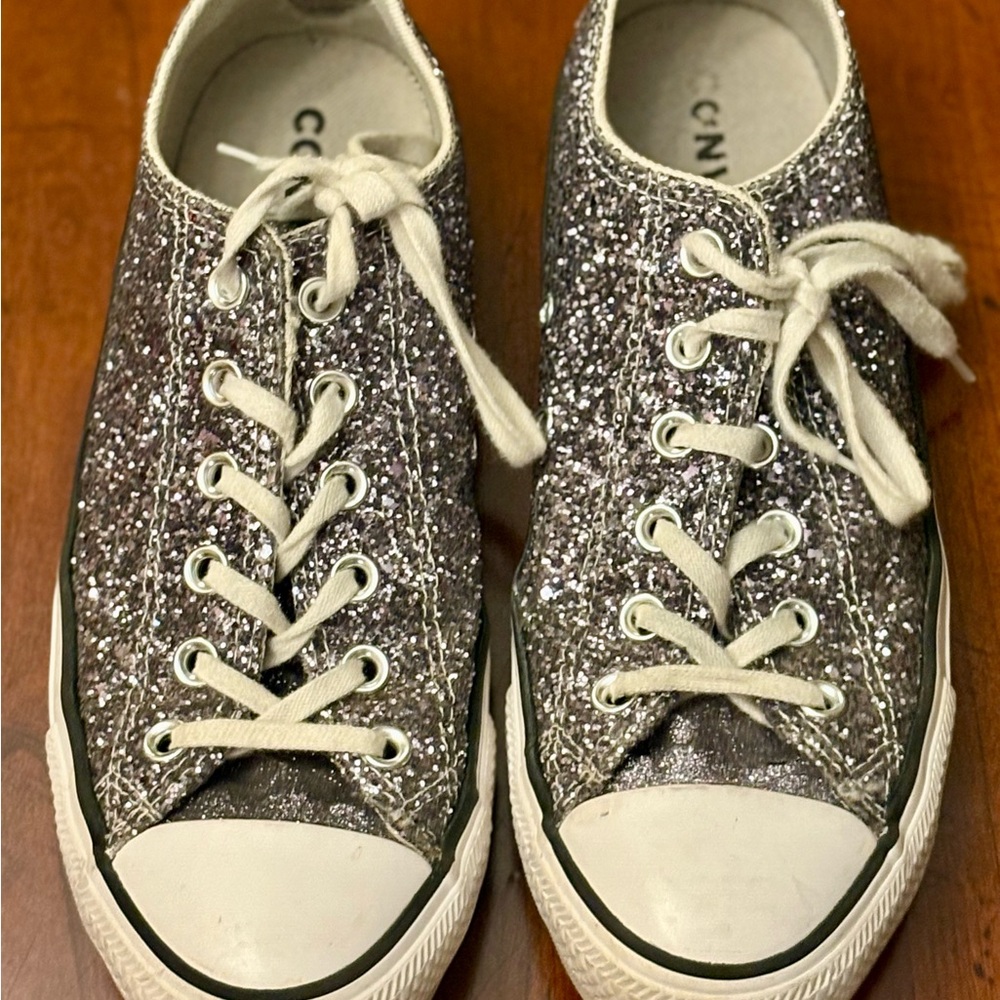Converse Glittery Silver All Star Sneakers Size 9